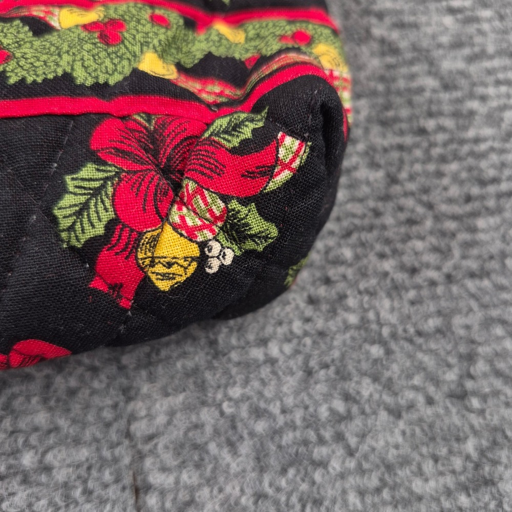 Vera Bradley Holiday Bells Quilted Cotton Cosmetic Pouch Black Red Green Small - Picture 3 of 8